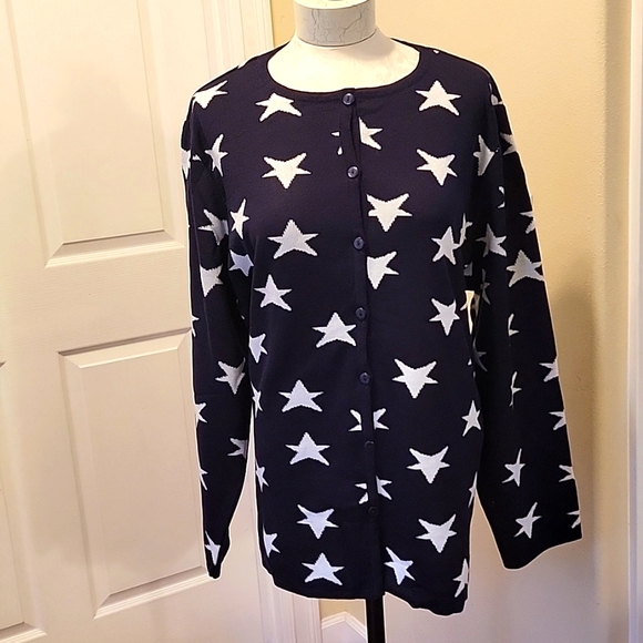 Nina Leonard Sweaters - Nina Leonard Knit Carigan Navy & Stars